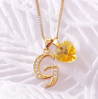 Collar Dorado Dije Letra Inicial G con Cristal Corazón Amarillo