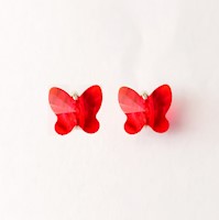 Aretes de Plata con Cristal en forma de Mariposa - Rojo