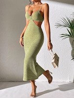 SHEIN PETITE Vestido de tirantes de cintura con abertura - Petite L, Verde