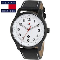 Reloj Tommy Hilfiger Andre 1710309 Acero Inoxidable Correa De Cuero Negro Dial Blanco