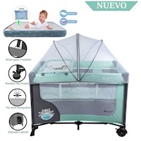 Cuna Corral EBaby Happy Dream 727-2 Verde con Colchon Celeste