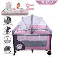 Cuna Corral EBaby Happy Dream 727-2 Rosado con Colchon Rosado