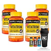COMBO VITAMINAS MASON NATURAL- 4 VITATRUM MULTIVITAMÍNICO & MULTIMINERAL+SHAKER