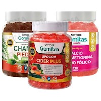 PACK 3 GOMITAS CHANCA PIEDRA + LIPOGOM CIDER PLUS + CALCIO SOTTCOR