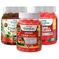 PACK3 GOMITAS CHANCA PIEDRA+LIPOGOM CIDER PLUS+VINAGRE MANZANA SOTTCOR