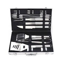 Set Parrillero BBQ Accesorios Parrilla de Acero Maletin 18 Piezas