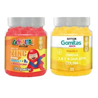 PACK 2 GOMITAS ZINC OROTATE NIÑOS + GOMITAS OMEGA 3 SOTTCORLABS
