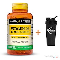 VITAMINAS MASON NATURAL - VITAMIN D3-400 IU (100 SOFTG) + SHAKER