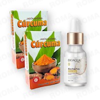 PACK 2 JABÓN EN BARRA DE CÚRCUMA 110G + SERUM DE ARROZ CON Á.H BIOAQUA 15ML