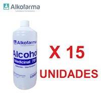 Alcohol Medicinal 70% Alkofarma botella de 1000 ml. Pack x 15