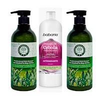 Pack de Shampoo Cebolla Babaria + 02 Acondicionador Te Verde Wokali
