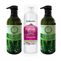 Pack de Shampoo Cebolla Babaria + 02 Acondicionador bamboo Wokali