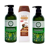 Pack de Shampoo Coco Babaria + 02 Acondicionador Te Verde Wokali