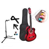 PACK GUITARRA ACUSTICA NYLON ROJO