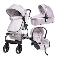 COCHE DE BEBE DE LUJO 3 EN 1 ELEGANTE CON ASIENTO DE HUEVITO Gris - GRIS