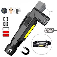 Linterna de Trabajo LED Recargable USB ZSQ-Z1, Frontal y de Mano con Base Magnética, Luz Blanca y Roja, 5 Modos