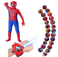 Disfraz Spiderman + Reloj Robot Proyector Niños Halloween Día del Niño Navidad Genieka