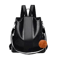 Mochila Morral Antirrobo Cruzada Cuero PU De Tres Usos Moda - Negro