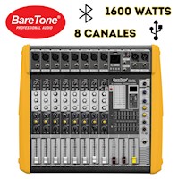 Mezcladora Amplificada Baretone PPM8 1600 Watts 08 Interfaz AD-DA USB