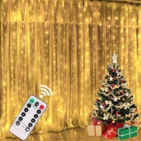 Cortina 300 Luces LED USB + Control R 8 Modos Hogar Iluminación 3x3 m Navidad Genieka