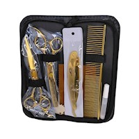 KIT de Peluquería estuche de tijeras y accesorios Dorado