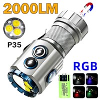 Linterna LED EDC Recargable 2000LM con Lámpara RGB y Clip Magnético