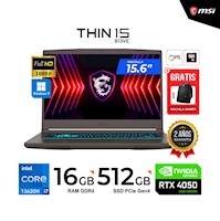 Laptop MSI Gaming Thin 15 B13VE-3015PE Intel i7-13620H 16GB/SSD 512GB/RTX4050 6GB/15.6? FHD/W11H+ MOCHILA