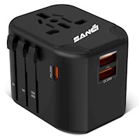 Cargador Universal para Viajeros, adaptador de corriente internacional con USB-C PD 20W, USB-A QC 18W y fusible de seguridad