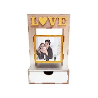 Cubo Porta-Fotos con cajón - Plateado