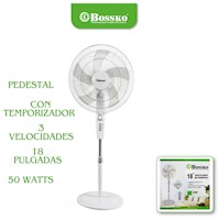 Ventilador de pedestal 18" BOSSKO BK 8457VB 50 watts con Temporizador blanco