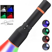 Linterna LED 4 Colores Blanco Azul Verde Rojo Recargable con Zoom y SOS