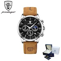 Reloj POEDAGAR para Hombre - Elegante - Cuero - Negro/Plata