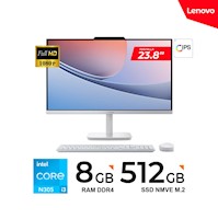 PC TODO EN UNO LENOVO A100 Intel Core i3-N305 23.8" 3.8GHz 8GB DDR4-3200 512 GB BLANCO(White) FREEDOS