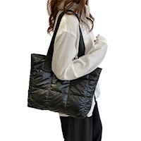 Bolso Tote Bag Negro de Mano Hombro Puffer Shopper Viaje Oficina Compras Navidad Genieka