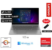 Laptop Lenovo V15 G4 AMD Silver 7120U 8GB RAM 1TB SSD 1TB HDD EXT +128GB USB