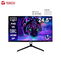 MONITOR PLANO GAMING TEROS TE-2475G, 24.5" FHD VA, 180HZ, 1MS, HDMI, DP, AUDIO, USB