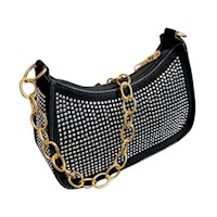 Mini Bolso De Hombro Con Pedrería Negro Para Damas