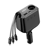 Cargador Multifunción BLS-19 Para Auto Carga Rápida 80W USB Tipo C + Cable 3 en