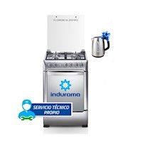 COCINA GLP INDURAMA FLORENCIA ZAFIRO CROMA 4 HORNILLAS+HERVIDOR ELÉCTRICO 1.7LTS  HI-INX