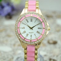 Geneva - Reloj Analógico Mujer Cristales - Rosa/ Oro