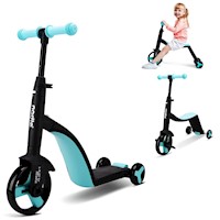 Scooter de Equilibrio 3 en 1 Triciclo para Niños Premium Celeste