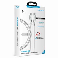 Cable de Titanio - Naztech - USB-C to USB-C - 1.8mt - iPhone - Silver