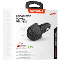 Cargador Rápido para Auto - Hypergear - 25w USB-C & 12w USB - Negro