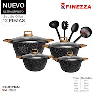 Set de Ollas de Finezza Ultragranito FZ-X1716M de 12 Pzs Negro