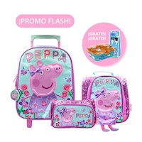 Pack Escolar Maleta con Ruedas + Regalo Táper XL y Set de cubiertos - Peppa PIG