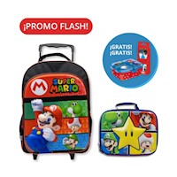 Pack Escolar Maleta con Ruedas + Regalo Táper XL y Set de cubiertos Mario Bros2