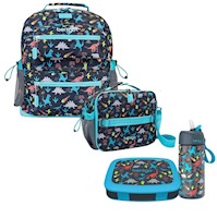 Set Bentgo Mochila Escolar, Lonchera, Porta Lonchera y Tomatodo - Dinosaurio