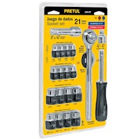 Juego De Dados de 3/8" y 1/4" con Ratchet Pretul 21162