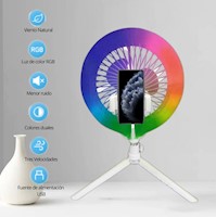 Aro Luz LED RGB con Ventilador FS-260 con Trípode de Mesa