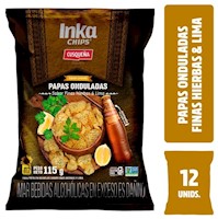 Twelve Pack Papas Onduladas Inka Chips Cusqueña Finas Hierbas y Lima x 115g